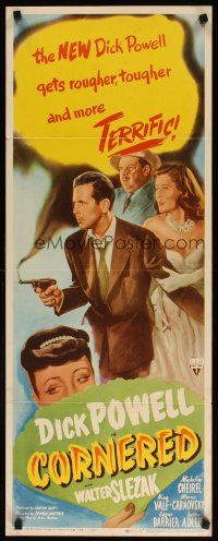 7f117 CORNERED insert '46 great artwork of the new tougher Dick Powell pointing gun!