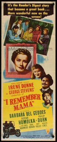 7f125 I REMEMBER MAMA insert '48 Irene Dunne, Barbara Bel Geddes, directed by George Stevens!