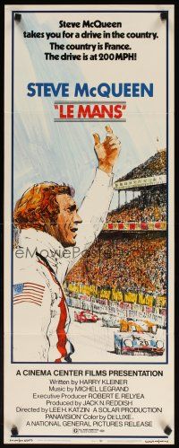 7f128 LE MANS insert '71 best Tom Jung art of race car driver Steve McQueen waving at fans!