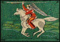 7f324 INDIAN FIGHTER Polish 23x33 '57 cool art of Native American on horseback!