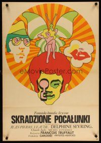 7f328 STOLEN KISSES Polish 23x33 '68 Francois Truffaut's Baisers Voles, psychedelic Zbikowski art!