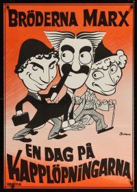 7f195 DAY AT THE RACES Swedish R72 Bjorne artwork of the Marx Brothers, horse racing!