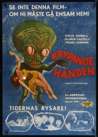 7f198 INVASION OF THE SAUCER MEN Swedish '61 best art of cabbage head alien & sexy girl + photos!
