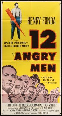 7g062 12 ANGRY MEN 3sh '57 Henry Fonda, Sidney Lumet courtroom classic, life is in their hands!