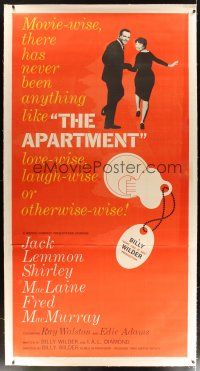 7g145 APARTMENT linen 3sh '60 Billy Wilder, Jack Lemmon, Shirley MacLaine, great key artwork!