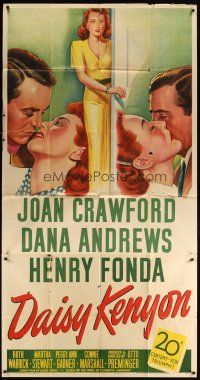 7g063 DAISY KENYON 3sh '47 Joan Crawford, Henry Fonda, Dana Andrews, Otto Preminger, stone litho!