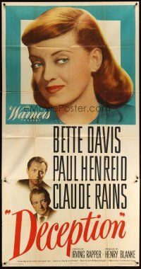 7g064 DECEPTION 3sh '46 great headshot art of Bette Davis, Paul Henreid, Claude Rains