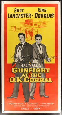 7g150 GUNFIGHT AT THE O.K. CORRAL linen 3sh '57 Burt Lancaster, Kirk Douglas, John Sturges classic!