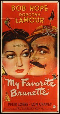 7g069 MY FAVORITE BRUNETTE 3sh '47 art of wacky mustached Bob Hope & sexy Dorothy Lamour!