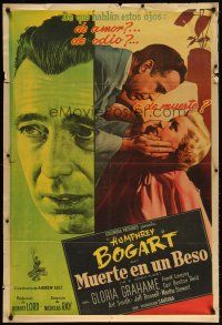 7g088 IN A LONELY PLACE Argentinean '50 huge Humphrey Bogart headshot art, plus sexy Gloria Grahame!