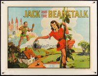 7g115 JACK & THE BEANSTALK linen stage play British quad '30s stone litho of female Jack & giant!