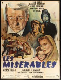 7g047 LES MISERABLES French 1p R66 great artwork of Jean Gabin & top stars by Andre Bertrand!