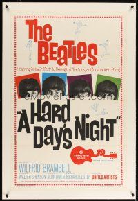 7g110 HARD DAY'S NIGHT linen 1sh '64 The Beatles in their first film, rock & roll classic!