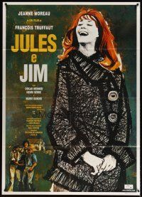 7g037 JULES & JIM Italian 1p R02 Francois Truffaut's Jules et Jim, art of Jeanne Moreau by Broutin