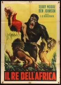 7g038 MIGHTY JOE YOUNG Italian 1p R61 Harryhausen, different art of ape saving girl from lions!