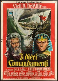 7g079 TEN COMMANDMENTS Italian 2p R68 Cecil B. DeMille classic Charlton Heston & Yul Brynner!