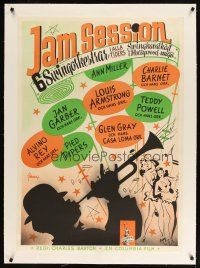 7g121 JAM SESSION linen Swedish '47 cool Eric Rohman art of Louis Armstrong playing trumpet!