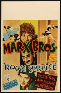 7g024 ROOM SERVICE WC '38 great image of the three Marx Brothers + cool art by Al Hirschfeld!