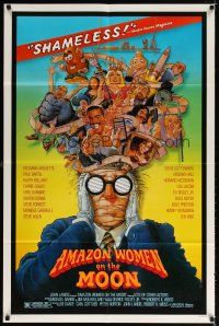 7h047 AMAZON WOMEN ON THE MOON 1sh '87 Joe Dante, cool wacky artwork of cast by William Stout!