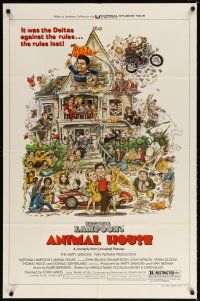 7h053 ANIMAL HOUSE style B 1sh '78 John Belushi, Landis classic, art by Rick Meyerowitz!