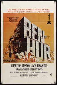 7h083 BEN-HUR 1sh R74 Charlton Heston, William Wyler classic religious epic, cool chariot art!