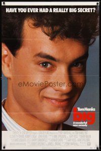 7h087 BIG 1sh '88 great close-up of Tom Hanks who has a really big secret!