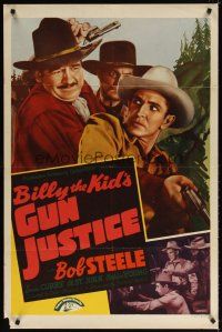 7h093 BILLY THE KID'S GUN JUSTICE 1sh '40 outlaw Bob Steele ambushed by two cowboys!