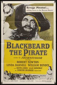 7h103 BLACKBEARD THE PIRATE 1sh R57 great close-up art of Robert Newton in the title role!