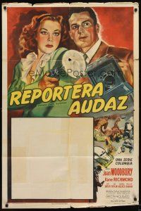 7h125 BRENDA STARR REPORTER stock Spanish/U.S. 1sh '46 cool art of Joan Woodbury with gun, serial!