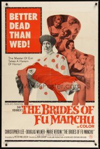 7h127 BRIDES OF FU MANCHU 1sh '66 Asian villain Christopher Lee, Better dead than wed!