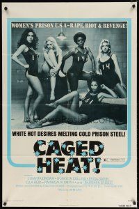 7h139 CAGED HEAT 1sh '74 first Jonathan Demme, Erica Gavin & sexy bad girls in prison!