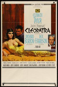 7h172 CLEOPATRA Spanish/U.S. 1sh '63 Elizabeth Taylor, Richard Burton, Rex Harrison, Howard Terpning art!