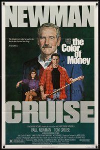7h174 COLOR OF MONEY 1sh '86 Robert Tanenbaum artwork of Paul Newman & Tom Cruise playing pool!