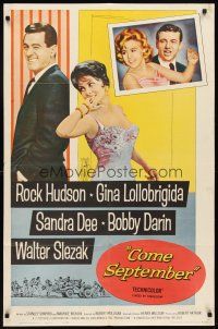 7h177 COME SEPTEMBER 1sh '61 Sandra Dee, sexy Gina Lollobrigida, Rock Hudson, Bobby Darin