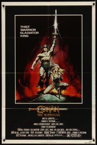 7h179 CONAN THE BARBARIAN 1sh '82 Arnold Schwarzenegger & sexy Sandahl Bergman by Casaro!