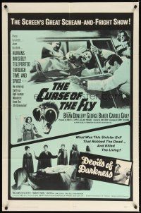 7h207 CURSE OF THE FLY/DEVILS OF DARKNESS 1sh '65 great scream-and-fright double-bill!