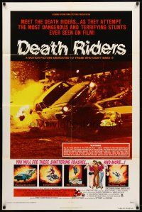 7h225 DEATH RIDERS 1sh '76 cool stunt car & motorcycle racing images!