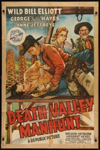 7h226 DEATH VALLEY MANHUNT 1sh '43 cool art of William Wild Bill Elliott & Gabby Hayes!