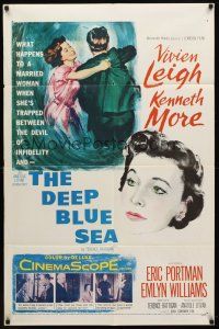7h231 DEEP BLUE SEA 1sh '55 artwork of pretty Vivien Leigh held by Kenneth More, Anatole Litvak