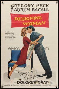 7h235 DESIGNING WOMAN style A 1sh '57 romantic art of Gregory Peck & Lauren Bacall!