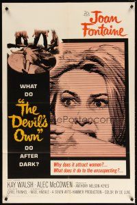 7h244 DEVIL'S OWN 1sh '67 Hammer, Joan Fontaine, what does it do to the unsuspecting?