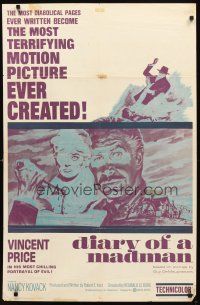 7h246 DIARY OF A MADMAN 1sh '63 Vincent Price in his most chilling portrayal of evil!