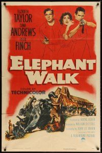 7h281 ELEPHANT WALK 1sh '54 sexy Elizabeth Taylor, Dana Andrews & Peter Finch in India!