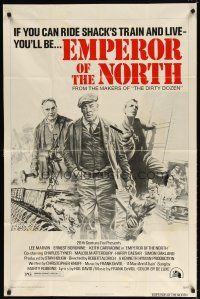 7h288 EMPEROR OF THE NORTH POLE style B 1sh '73 Lee Marvin, Ernest Borgnine, Carradine