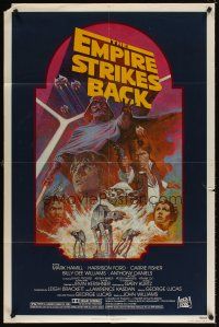 7h292 EMPIRE STRIKES BACK 1sh R82 George Lucas sci-fi classic, cool artwork by Tom Jung!