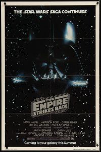 7h293 EMPIRE STRIKES BACK advance 1sh '80 cool c/u image of Darth Vader head floating in space!