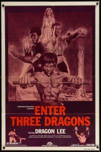 7h297 DRAGON ON FIRE 1sh R80s Dragon Lee & Bolo Yeung kung-fu action, Enter Three Dragons!