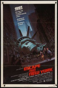 7h302 ESCAPE FROM NEW YORK 1sh '81 John Carpenter, art of decapitated Lady Liberty by Barry E. Jackson!