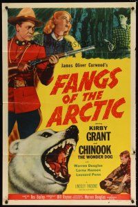 7h313 FANGS OF THE ARCTIC 1sh '53 cool image of Mountie Kirby Grant w/rifle, polar bear!
