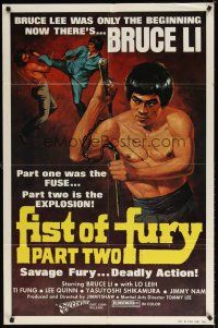 7h334 FIST OF FURY PART 2 1sh '76 cool martial arts artwork of Bruce Lee look-alike!